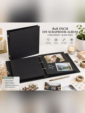 8x8 DIY Scrapbook Album Black 3 Ring Binder Blank Pages Memory Book New
